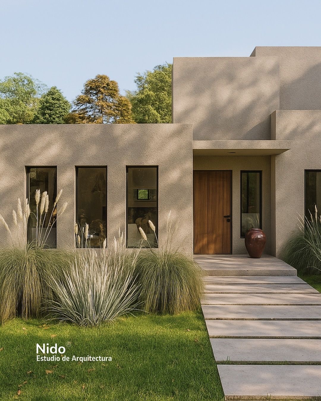 Contemporary home exterior with windows and entry